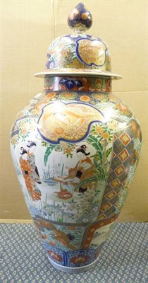 Lot 191 - A Large Imari Porcelain Baluster Jug and Cover, circa 1900, typically painted with asymmetric...