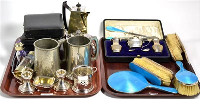 Lot 86 - A cased composite silver three-piece cruet set, various dates; together with assorted dressing...