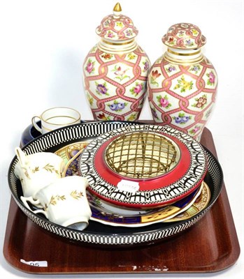 Lot 95 - A Spode coffee can; a Coalport plate and two cups; a pair of Dresden vases; a Royal Worcester bowl