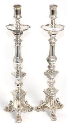 Lot 96 - A pair of Continental style silver plated candlesticks