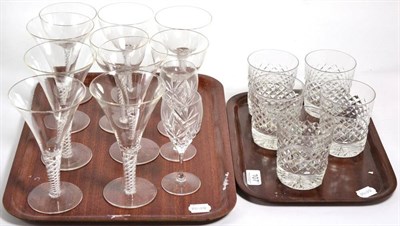 Lot 107 - A set of five Walsh champagnes and other drinking glasses