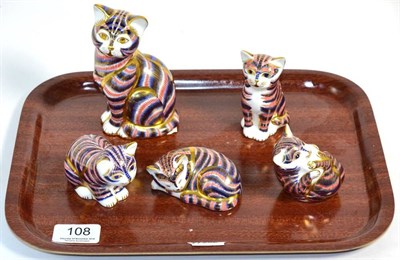 Lot 108 - Five Royal Crown Derby paperweights including Cat, Kitten, Sitting Kitten, Sleeping Kitten and...