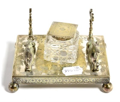 Lot 114 - A silver plated inkwell/desk tidy