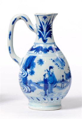Lot 194 - A Chinese Transitional Chongzhen Porcelain Ewer, (1628-1644), of European metalware form,...