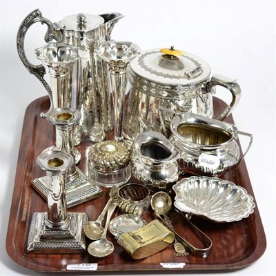 Lot 116 - A pair of Edwardian silver candlesticks; two silver spoons; and a quantity of assorted...