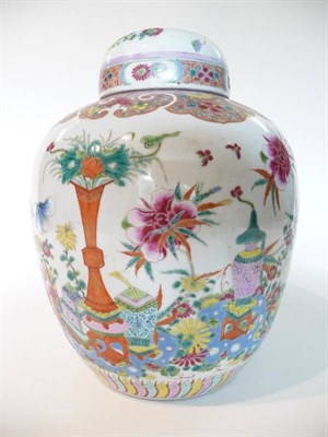 Lot 195 - A Chinese Porcelain Ginger Jar and Cover, 19th century, painted in famille rose enamels with...