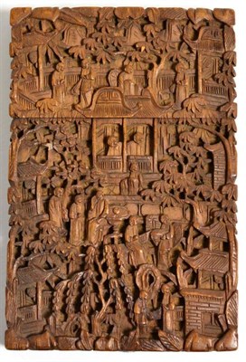 Lot 126 - A Chinese carved wood card case, Canton, circa 1900