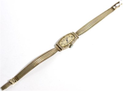 Lot 131 - A diamond cocktail watch, on a later 9 carat white gold tapering bracelet strap, case engraved with
