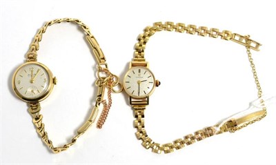 Lot 142 - A lady's 9 carat gold Omega on a 9 carat gold bracelet strap; and a lady's 9 carat gold Avia...