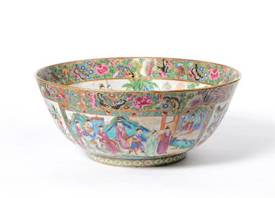 Lot 198 - A Cantonese Porcelain Punch Bowl, mid 19th century, typically painted in famille rose enamels...