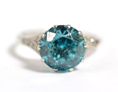 Lot 160 - An Art Deco blue zircon and diamond ring, finger size L, stamped '18CT PT', 3.1g