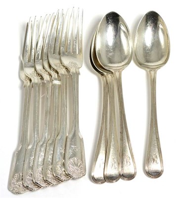 Lot 163 - A set of six Victorian silver Fiddle Husk pattern dessert forks, Chawner & Co, London 1875,...