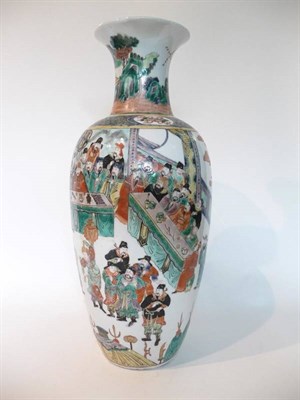 Lot 199 - A Chinese Porcelain Baluster Vase, 19th century, with trumpet neck, painted in famille verte...