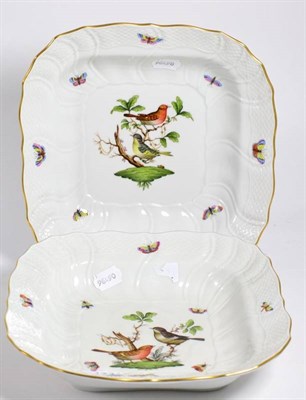 Lot 174 - A pair of large Herend porcelain square dishes decorated with birds and butterflies