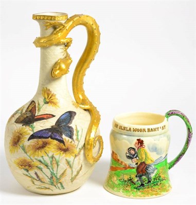 Lot 187 - A Worcester lizard handle ewer and a Crown Devon mug