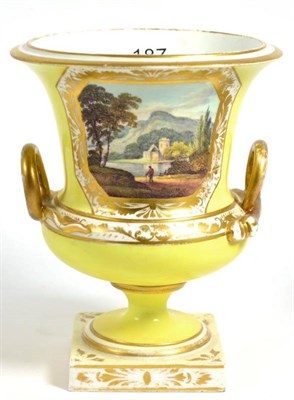 Lot 188 - A Derby porcelain Campana vase, circa 1820, painted with named views In Italy and In Cumberland...