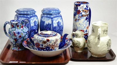Lot 192 - A Ridgeway teapot; jug; and bowl no. 5619; a graduated set of three commemorative Royal...
