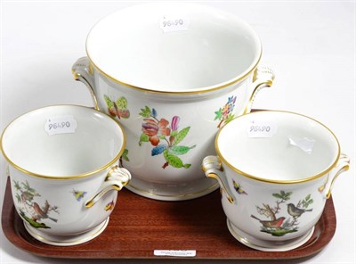 Lot 193 - A Herend porcelain twin handled jardiniere together with a pair of smaller examples