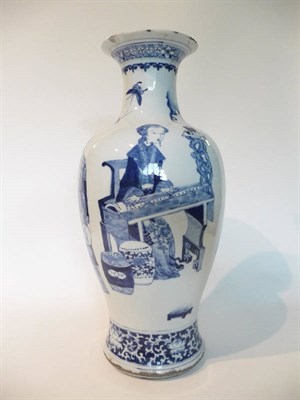 Lot 202 - A Chinese Porcelain Baluster Vase, late 19th century, with flared neck, painted in underglaze...