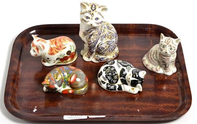 Lot 204 - Royal Crown Derby paperweights including Majestic Cat and Thomas, together with three other...