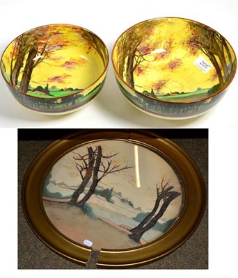 Lot 205 - Two Royal Doulton series ware bowls; together with a watercolour of the same scene