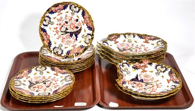 Lot 219 - Royal Crown Derby Imari 'Kings' pattern part service comprising twelve plates, two shell form...