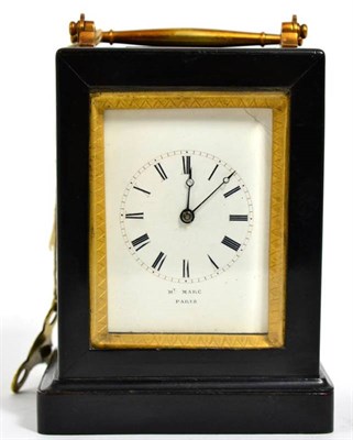 Lot 227 - An ebonised striking carriage clock, signed Hy Marc, Paris, movement with a platform lever...