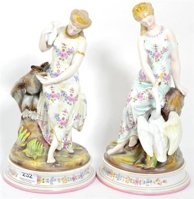 Lot 232 - A pair of Continental figures of classical maidens and birds