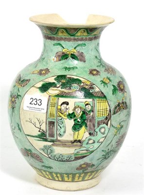 Lot 233 - A Chinese famille verte porcelain vase, large chip to rim, pieces present