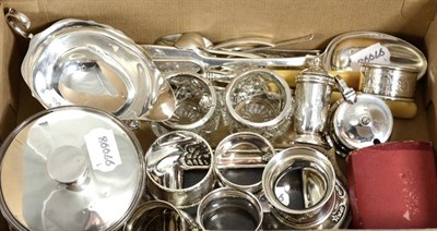 Lot 241 - A collection of silver including napkin rings, sauce boat, photograph frames, condiments etc