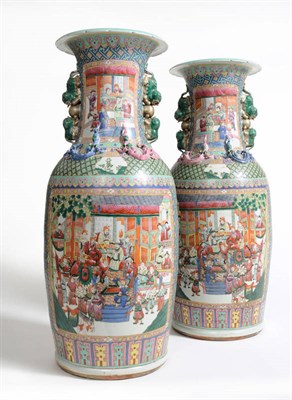 Lot 207 - A Large Pair of Chinese Porcelain Baluster Vases, 20th century, each with notched everted rims...