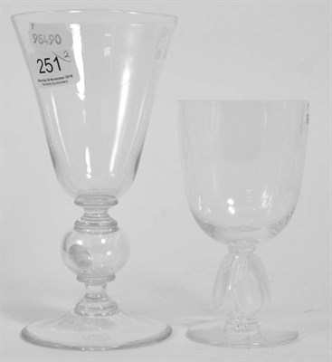 Lot 251 - A Lalique glass goblet etched Wendy Feb. 1993 together with a Whitefriar's wine glass, the stem...