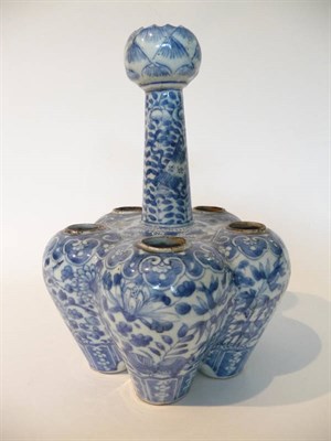 Lot 208 - A Chinese Porcelain Tulip Vase, 19th century, the tapering central column with bulbous neck, on...