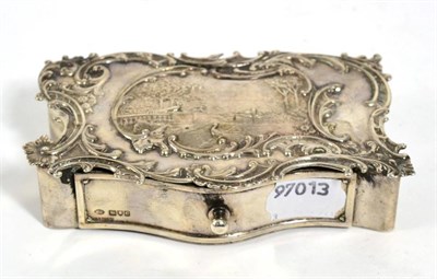 Lot 258 - A late Victorian silver trinket box, Wm Comyns, London 1898, embossed top with view of...