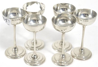 Lot 261 - A set of six silver liqueurs, William Aitken, Birmingham 1904, 10cm high, 10ozt