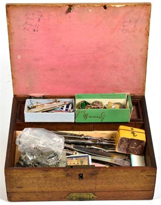 Lot 272 - A silver fruit knife; assorted silver coins; and various jewellery, all in a mahogany box