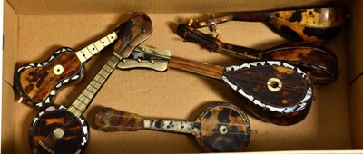 Lot 277 - Five tortoiseshell and mother of pearl models of stringed instruments