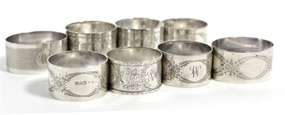 Lot 295 - Eight silver napkin rings