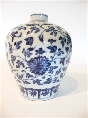 Lot 212 - A Chinese Porcelain Baluster Vase, Qing Dynasty, painted in underglaze blue with scrolling...