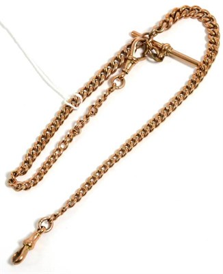 Lot 313 - A 9 carat gold albert chain, with T-bar and clip, 36.9g