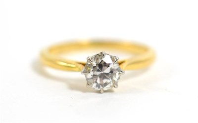 Lot 343 - An old cut solitaire diamond ring, in claw setting, to tapered shoulders, estimated diamond...