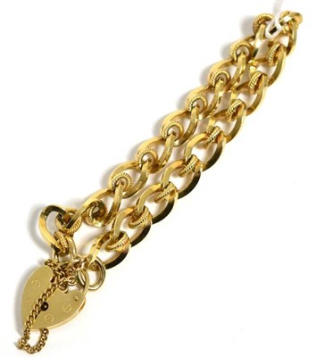 Lot 353 - A 9 carat gold fancy link bracelet with padlock clasp, 24.4g