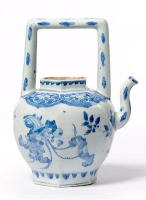Lot 218 - A Transitional Chinese Porcelain Wine Pot, mid 17th century, of hexagonal ovoid form with...