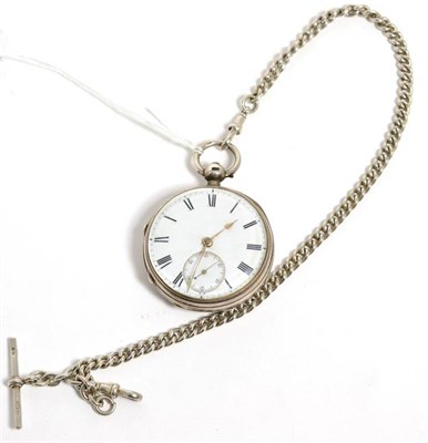 Lot 363 - An open faced silver pocket watch and a silver curb linked watch chain