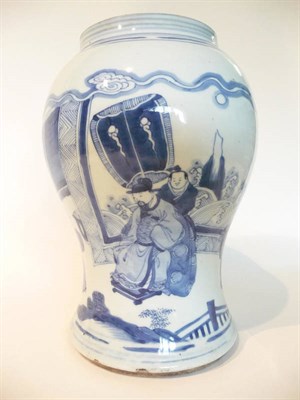 Lot 219 - A Chinese Porcelain Baluster Jar, Kangxi (1662-1722), painted in underglaze blue with an...
