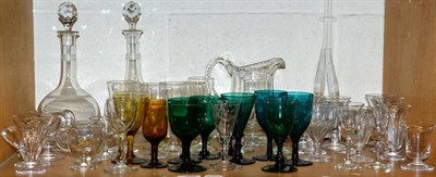 Lot 390 - A collection of mostly 19th century table glasses; to include Bristol green examples; ale...