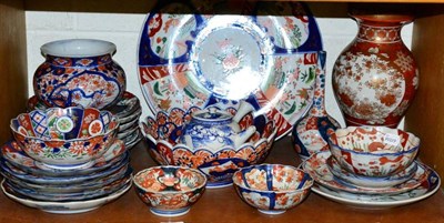 Lot 392 - A group of  Imari Porcelain including plates, bowls, vases, etc (one shelf)