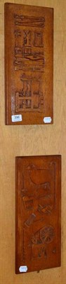 Lot 396 - A pair of 20th century carved oak English panels, commemorating Yorkshire and Lancashire...