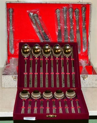 Lot 406 - A service of electroplated flatware, eight place settings, in a fitted box; and a set of Korean...