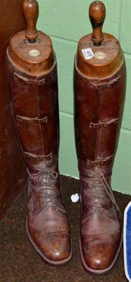 Lot 408 - A pair of brown leather officer's field boots, the trees marked Tom Hill, London S.W.1....